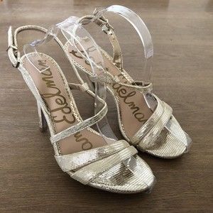 Sam Edelman Strappy Sandals Size 7.5 Alisandra Stiletto Heels Slingback Gold